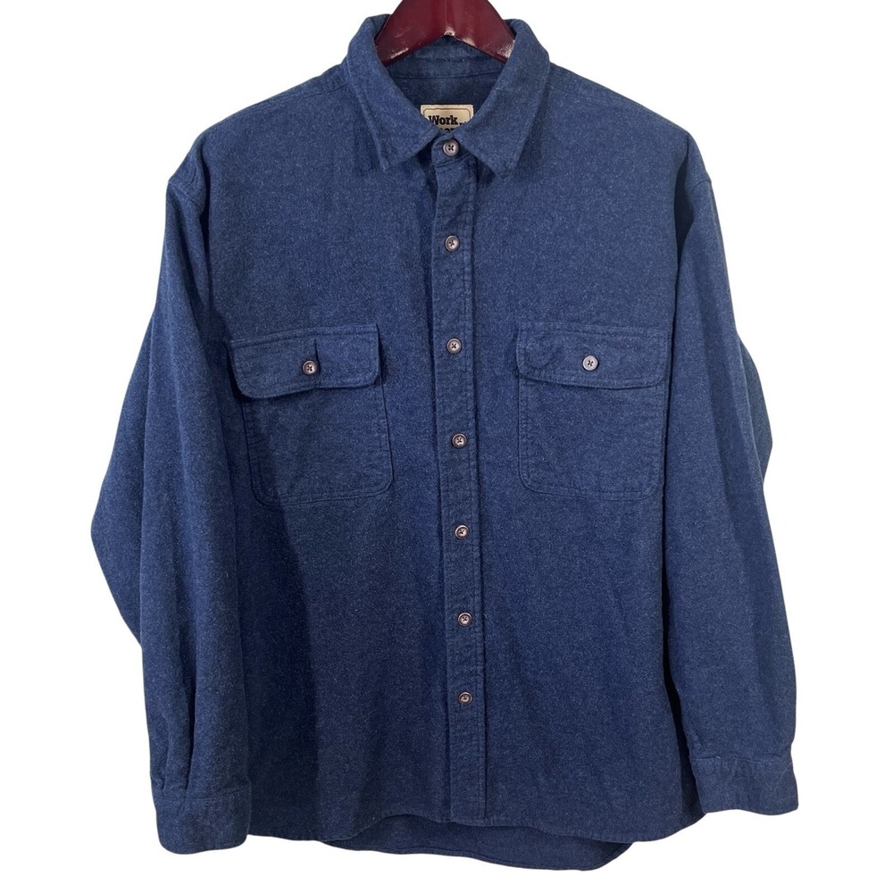Work N' Sport Chamois Shirt Mens XL Blue Cotton Long Sleeve Button Up Flannel